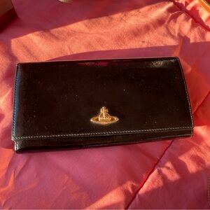 Vintage Vivienne Westwood Black Wallet With Gold Logo Hardware